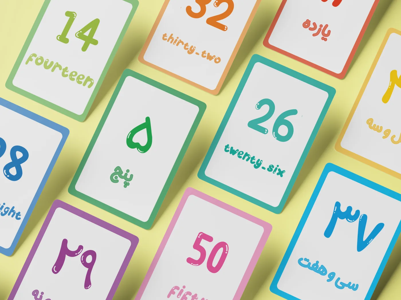 Educational number flashcards — bilingual set